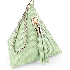 ⚡New Green Leather Triangle Wristlet Clutch Handbag Pyramid Evening Cocktail